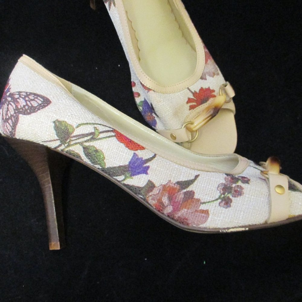 $205 MASSIMO BALDI butterfly garden open toe HEELS